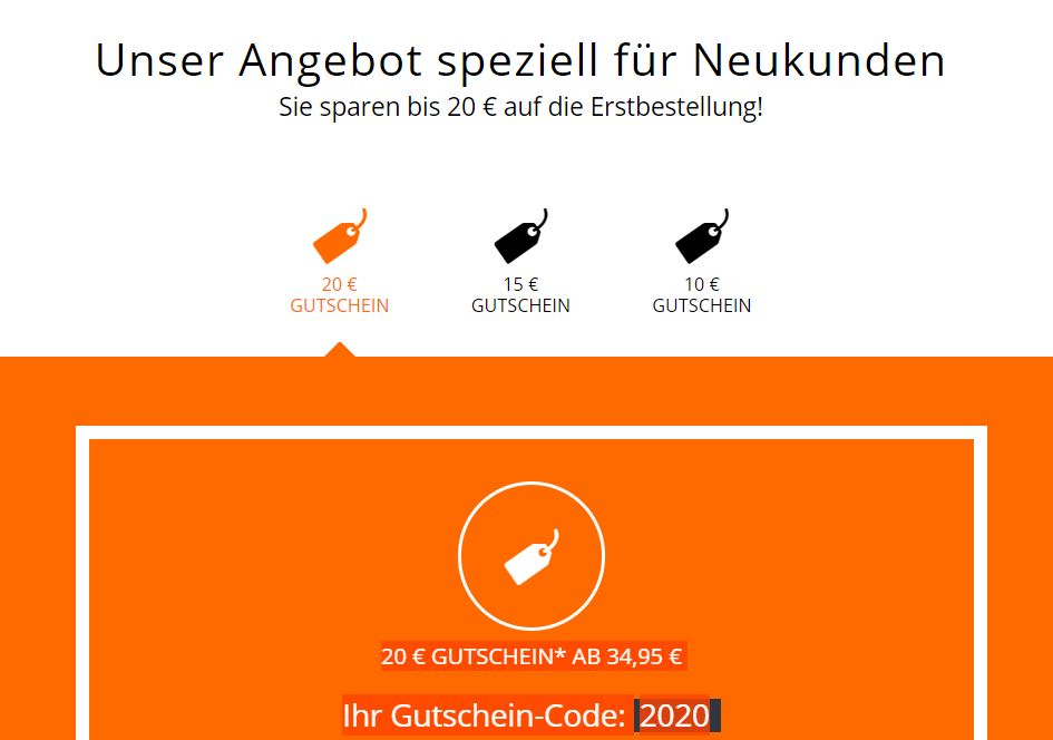 Neukunden erhalten bis 20 € Rabatt auf die Erstbestellung – Neukundengutschein